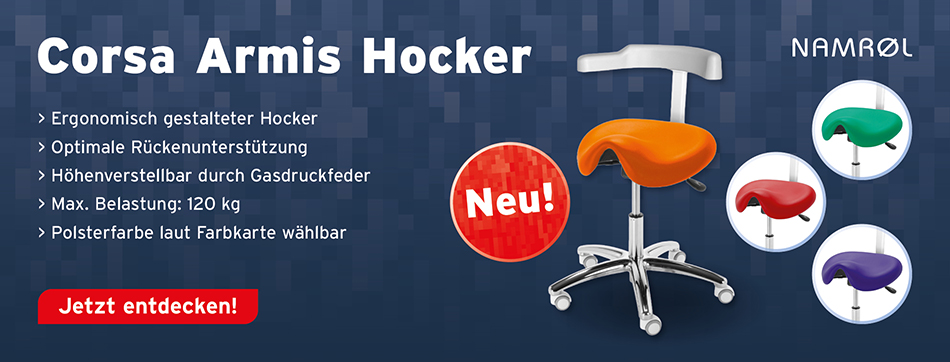 Corsa Armis Hocker, Namrol, ergonomisch gestalteter Hocker, optimale Rueckenunterstuetzung, hoehenverstellbar durch Gasdruckfeder, max. Belastung: 120 kg, Polsterfarbe laut Farbkarte waehlbar!